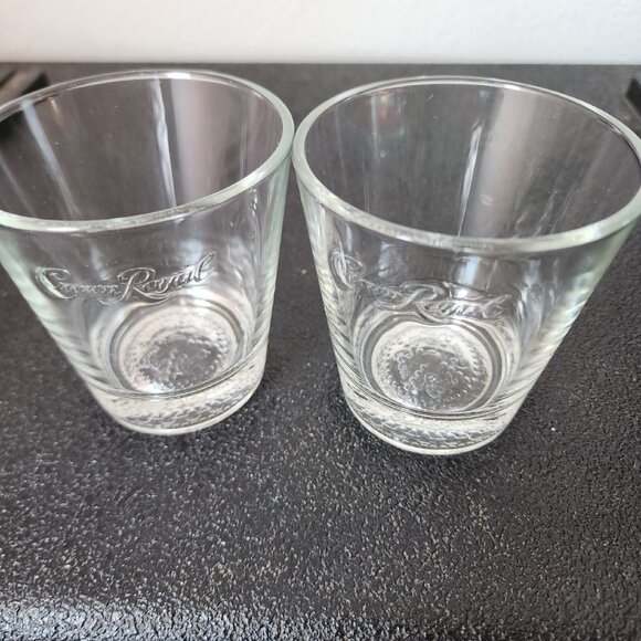 2 Crown Royal Whiskey Old Fashion Rocks Glasses base embossed bubbles + logo - Picture 3 of 10